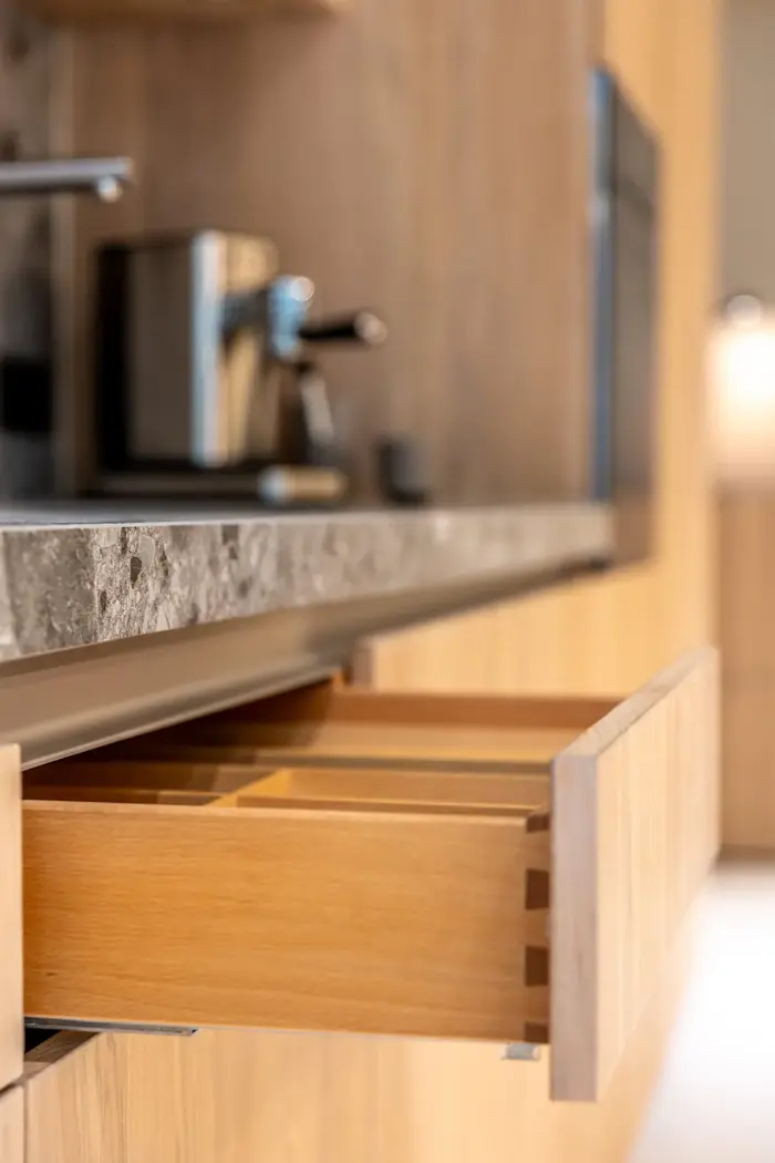 Dovetail drawer detail in a Cabo kitchen