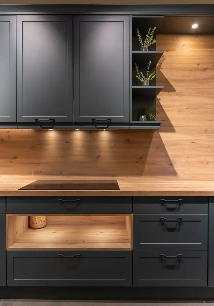 Custom kitchen with open niche and cooktop in Cabo