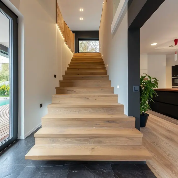Ash wood staircase in a Cabo San Lucas home