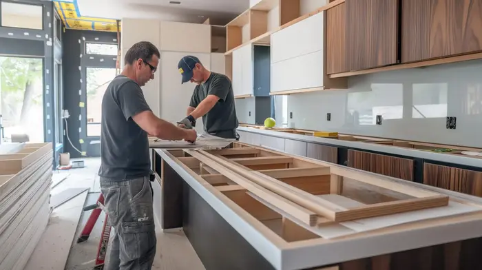 Kitchen cabinet installation on a Cabo job site