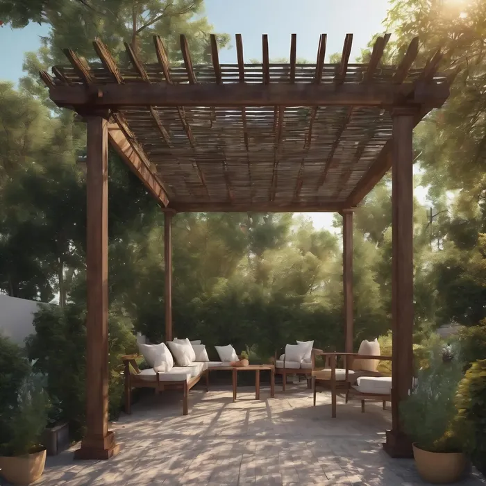 Wood pergola over a patio in Cabo
