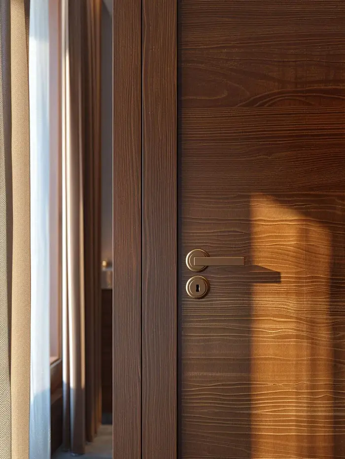 Solid wood entry door typical of Pedregal homes